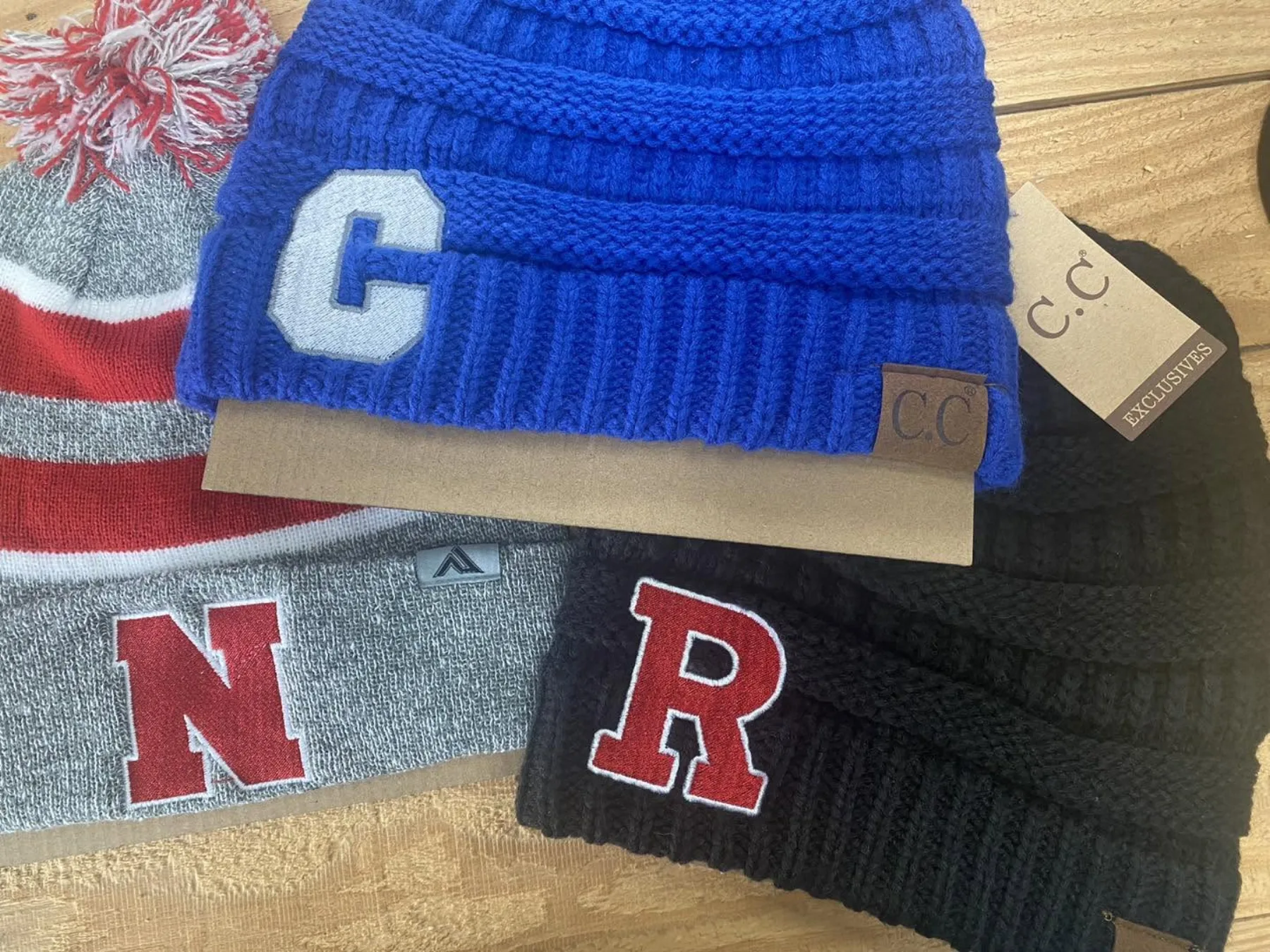 Custom blue C knit beanie